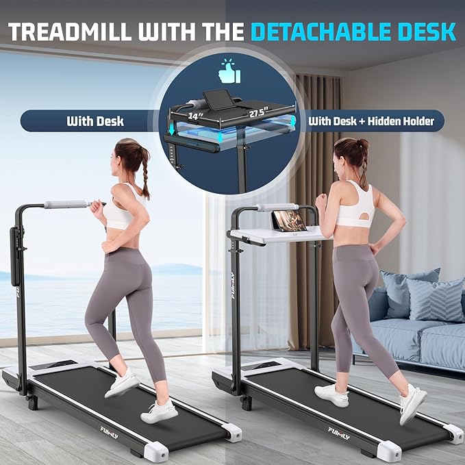 FUNMILY Upgrade Walking Pad Folding Treadmill with 12%/15% & Handle Bar, 3.5HP Foldable Under Desk Compact Treadmills for Home/Office/Gym, 400+lb Capacity, Shock Absorption