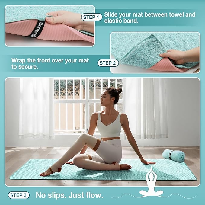 Hot Yoga Towel,Microfiber Yoga Mat Towels Non Slip for Hot Yoga Absorbent Microfiber Sweat Anti-Slip Cover,Bikram,Pilates,Exercise,Fitness 28 inch X 72 inch Blue Green 2 Pack