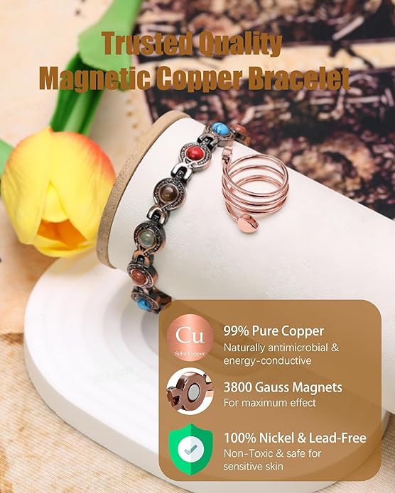 Copper Bracelets & Rings for Women, Copper Magnetic Bracelet for Women