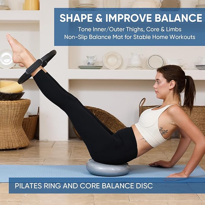 Better Me Pilates Kit with Pilates Ring Air Balance Pad Resistance Bands,Canvas Bag Storage with Guides, Balance Ball Fitness Circle Elastic Bands for Home Gym