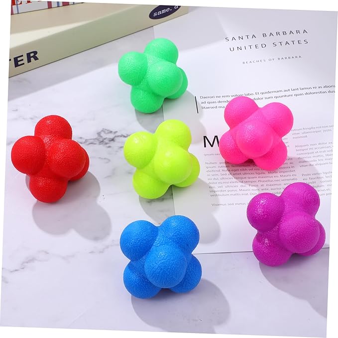 6pcs Agility Reaction Balls Hexagonal Fitness Training Equipment for Hand-Eye Coordination Fun Games and Sports Training Green Red Yellow Purple