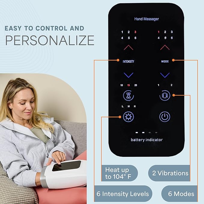 LifePro Legra Plus Hand Massager with Heat and Compression - Finger, Wrist, and Palm Massager with 5 Modes - Pressure Point Therapy for Sensitive Hands, Relaxation, and Comfort