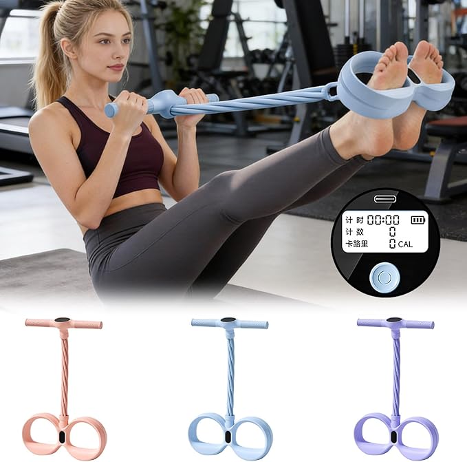 Smart Foot Pedal Puller, with Digital Counter & Handles, 6 Tube Pedal Resistance Band for Full Body Workout, Leg Exerciser While Sitting for Seniors