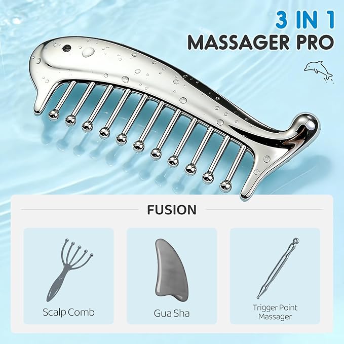 Metal Scalp Massage Tool Gua Sha Facial Tools, Portable Massage Comb for Scalp, Neck, Shoulders, Legs & Arms Handheld Head Massager for Deep Relaxation and Relieving Fatigue & Pain