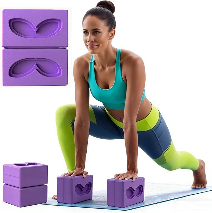 2 Pcs Large Yoga Blocks Rabbit ear groove shape- Supportive Latex-Free Eva Foam - Soft Non-Slip Surface with Beveled Edges for Yoga, Pilates, Meditation - Yoga Accessories for Stability, Balance, Deepen Stretches,yoga blocks set