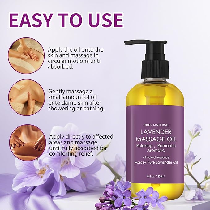 Lavender Massage Oil for Women,Massage Therapy Oil for Soreness & Stiffness,Relaxing Natural Oil for All Skin Types（8oz）
