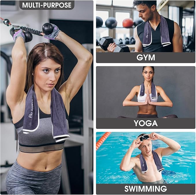 Microfiber Gym Towel Set for Men Women, Super Soft and Quick-Drying Towels for Fitness, Yoga, Cycling, Swimming (Blue+ROSEO+Grey, 3 Pack)