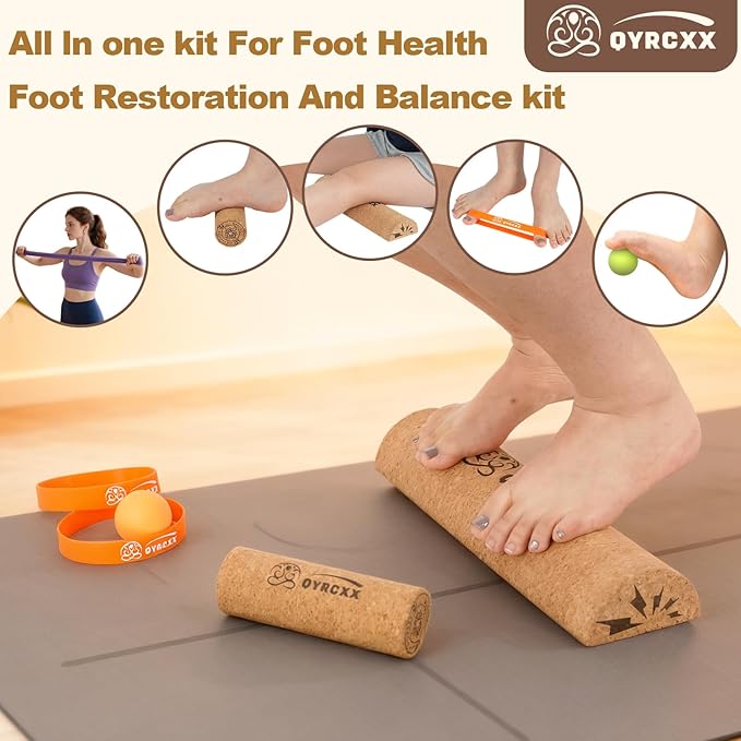 Extra Long Cork Balance Board - Longer Than Other Balance Plates, Foot Restoration & Balance Kit for Plantar Fasciitis Recovery - Professional Ankle Strength & Stability Trainer for Seniors & Standing Desk - Supports 440+ Lbs