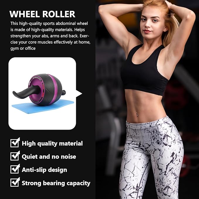 TEHAUX Ab Roller Wheel with Automatic Rebound Exercise Wheel for Core Workout with Knee Mat Abs Abdominal Trainer for Home Strength Training