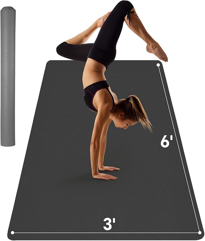 Extra Large Yoga Mat 6'x4'(1/3" & 1/4" Thick), Non-Slip, Ultra Durable, Wide Workout Mat, Wide Exercise Mats for Home Workouts, Yoga, Pilates, Stretching (Barefoot Exercise)