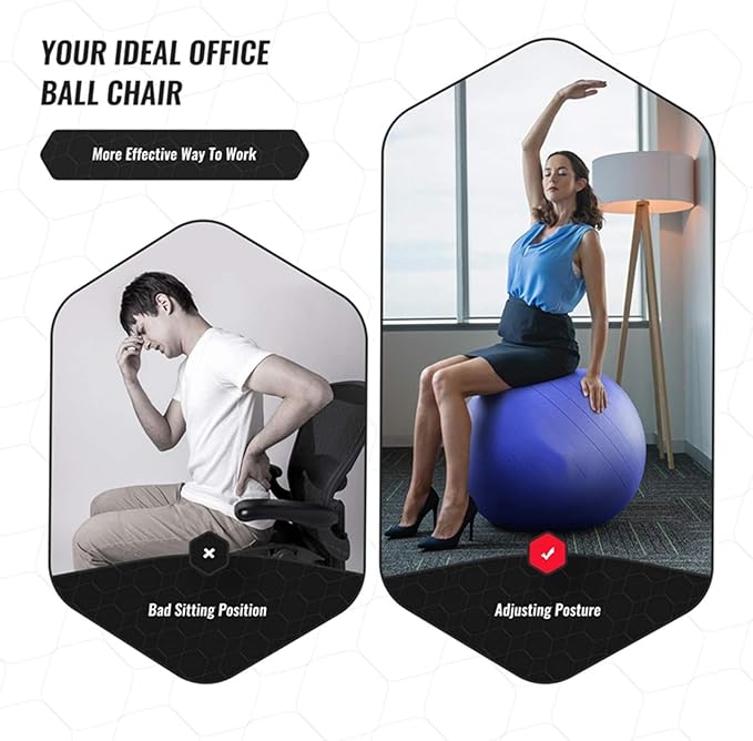 ROYUMI Exercise Ball Chair for Yoga/Fitness, Stability Ball Chair for Office Adults Desk, Pregnancy Ball Chair with Pump, Improve Balance (Size : 55 cm (21 5/8"")), 36655