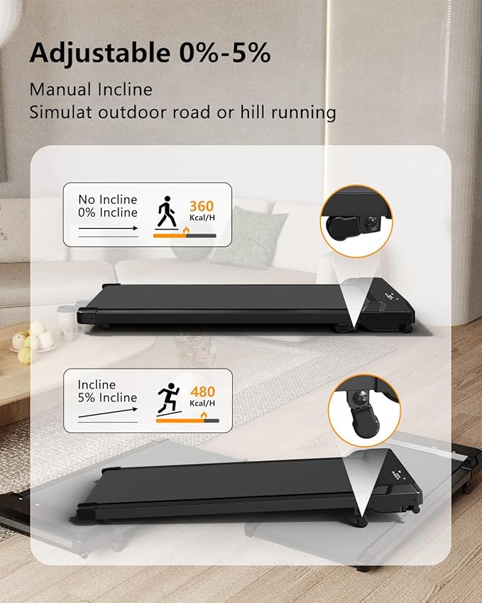 Walking Pad Treadmill with Incline,Under Desk Treadmill with Incline 2 in 1 for Walking and Jogging,2.5HP Compact Incline Walking Pad for Home Office with Remote Control
