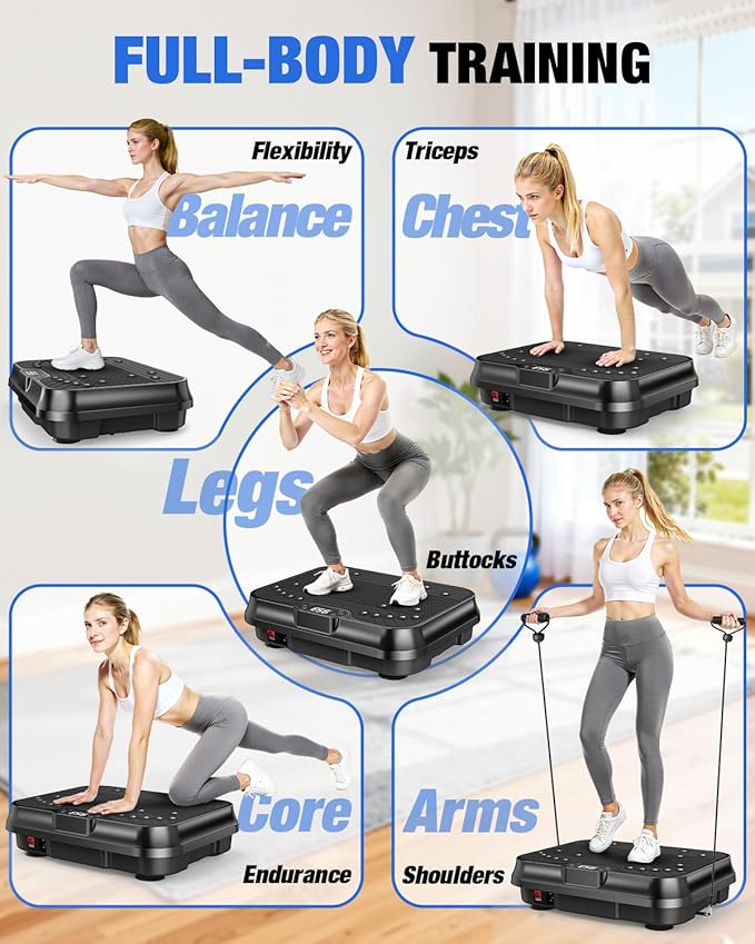 Bigzzia Vibration Plate Exercise Machine for Weight Loss – 100-Speed Platform with Remote & Resistance Bands, 450 lbs Capacity – Quiet Full Body Workout for Lymphatic Drainage at Home