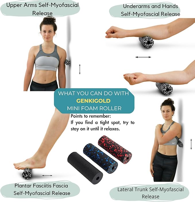 Mini Massage Foam Roller High Density - 100% Recycled Non-Toxic Material - Portable Pocket-Sized for Travel - Foot Arch,Legs & Arms Pain Target - Waterproof and Durable 15x6cm(Green)