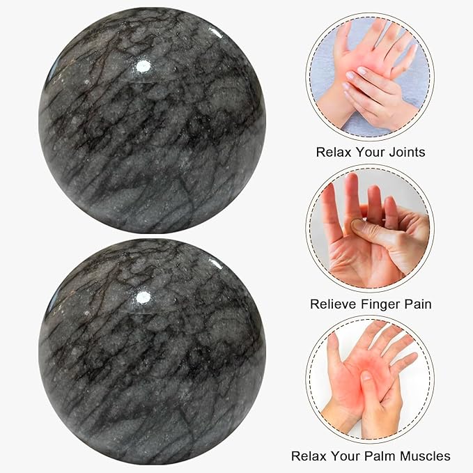 Hand Therapy Balls for Stress Relief,Baoding Balls for Women & Men,Marble Chinese Massage Ball Set for Hand Exercise,Arthritis,Brain Stress Relief,2 Pack with Storage Bag (1.57inch Dark Grey)