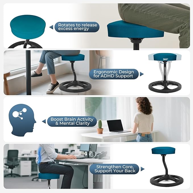 ADHD Chair for Kids, Yoga Chairs for Adults, Wobble Stool Active Flexible Seating Desk Chair with Non-Slip Base and Washable Seat Cover for Stability, Balance, Yoga, Office, School, Classroom