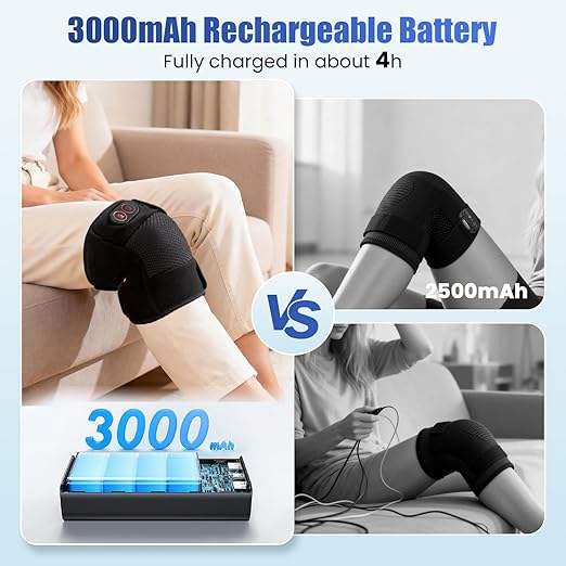 Knee Massager, Cordless Knee Heating Pad for Knee Pain Relief, Heated Knee Brace with Heat and Vibration Massage 30 Minutes Auto-off, Gifts for Seniors Women Men(Single)
