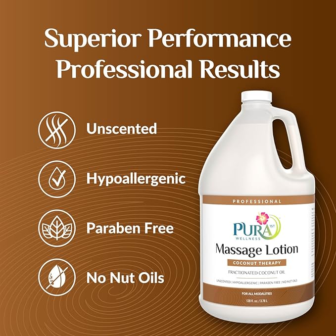 Coconut Therapy 1 Gallon Massage Lotion, Coconut Oil, Professional, Massage Therapy, Deep Tissue, Unscented, Natural Ingredients, Skin Hydrating, Moisturizing, Muscle Relief, for Bruising