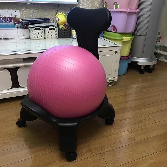 Yoga Balance Ball Chair Dark Pink, Exercise Ergonomic Chair for Home Office, Stability Ball Chair with Air Pump ＆ Legs, Anti-Burst Ball