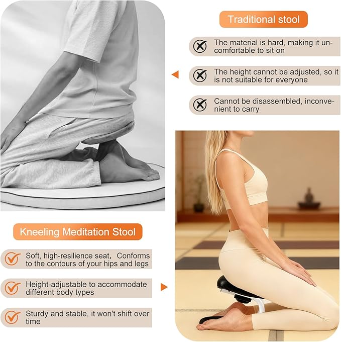 Meditation Bench with Adjustable Height, Foldable Metal Kneeling Chair, Portable Seiza Stool with Non-Slip Cushion, Ideal for Yoga, Prayer, and Extended Sitting Comfort