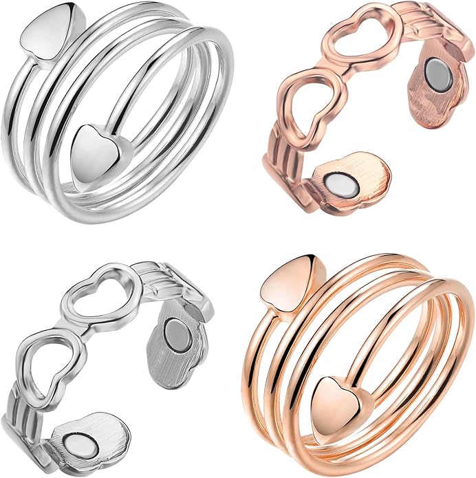 Magnetic Copper Rings Set for Women, Elegant Lymphatic Jewelry Gifts, Vintage Adjustable Vine Design