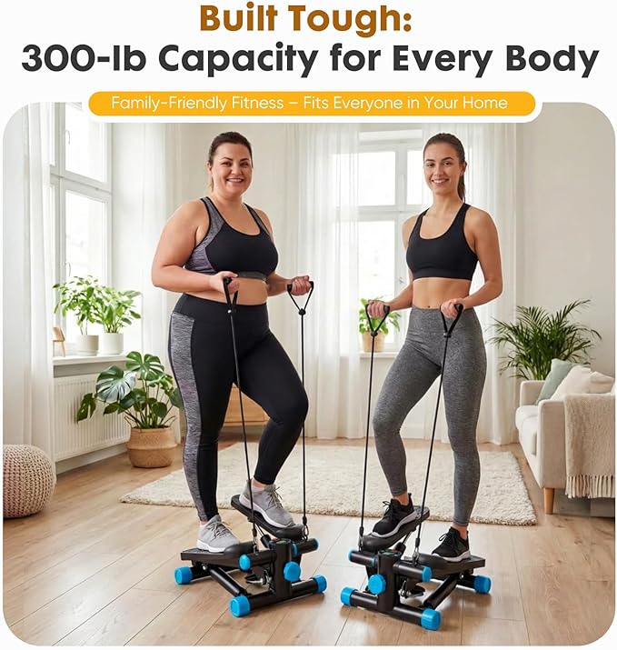 Stair Stepper with Resistance Bands for Home Exercise, Mini Stepper Machine for Indoor Fitness, Portable Home Gym Stepper for Full Body Workout, 300LBS Capacity