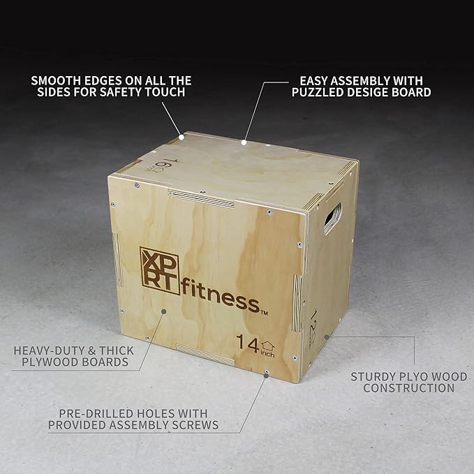 XPRT Fitness 3-in-1 Wooden Plyo Box for CrossFit Jump Training, Plyometric Exercise Box with Multiple Heights, Heavy-Duty Jump Box for Home Gym