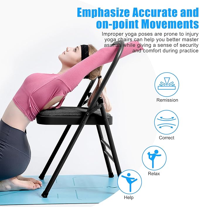 INNOLIFE Foldable Backless Yoga Chair with Resistance Band for Abs & Core, Flexibility and Strength Training and Back Pain Relieving