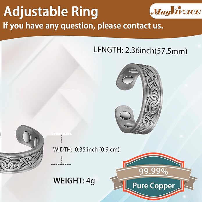 Pure Copper Ring for Women, Magnetic Rings with Magnets Jewelry (Copper Ring B)