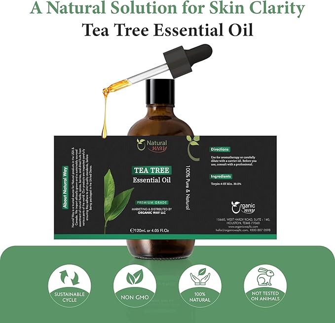 Essential Oil | Pure Aromatherapy Oil for Diffusers, Hair Growth, Skin, Scalp Care, Massage | Refreshing Hair Oil for Women & Men | Natural Essential Oil for Diffuser (Tea Tree)