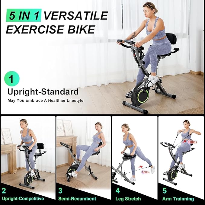 Foldable Exercise Bike Stationary Bikes for Home, 5 IN 1 Indoor Workout Bike for Seniors, with 16-Level Quiet Magnetic Resistance, 6.6 LBS Flywheel and 300LBS Capacity, 2025 Designed 817 X-bike Black