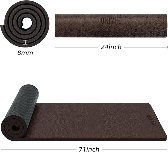 Yoga Mat Thick（8mm）Exercise Mat Non Slip Anti-tear,Pilates Mat for Men and Women,Workout Mats for Home,Barefoot Workouts and Floor Exercise,with Carrier Strap(71"x 24")