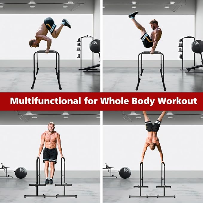 Dip Stand Station Heavy Duty Dip bar Adjustable Height/Width Fitness Workout for Tricep Dips, Pull-Ups, Push-Ups