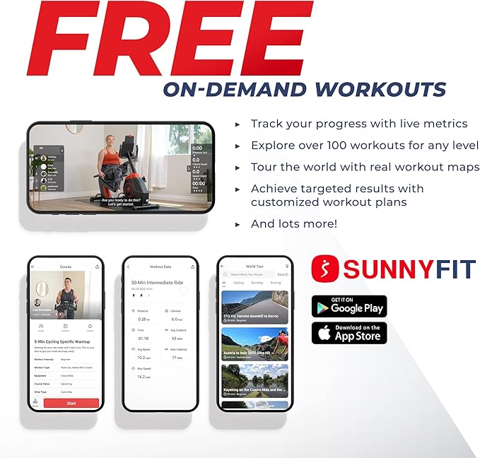 Sunny Health & Fitness Smart Magnetic Recumbent Bike, Home Cardio Trainer & Cycling Machine for Seniors, Free SunnyFit App Connection, Optional Hand Cycle, Resistance Bands, or Pulse Sensors