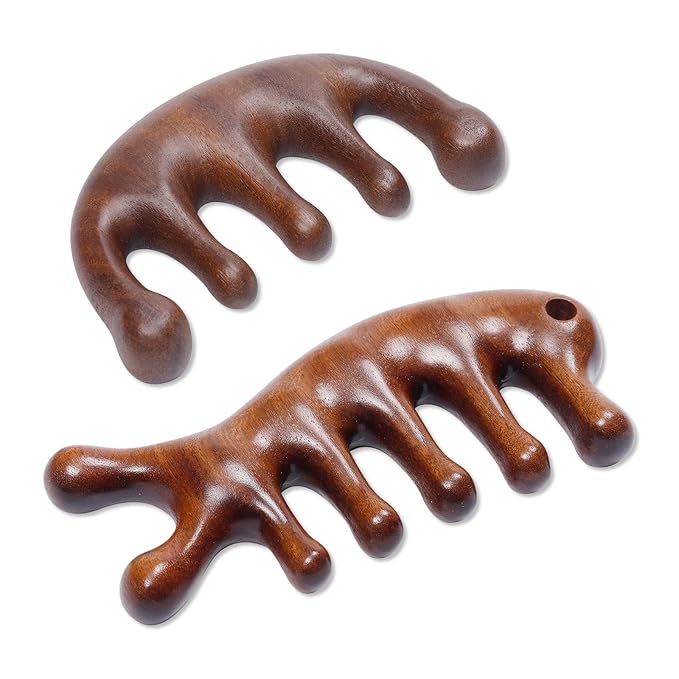 2 Pack Carelax Wooden Wide Tooth Comb, Head Massage Tool for Scalp Meridians