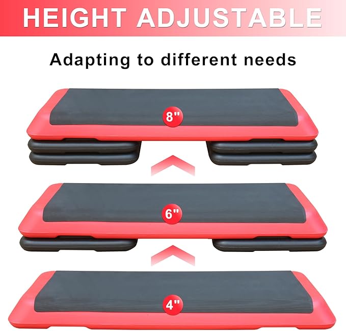 Aerobic Step Platform 30" × 14" Height Adjustable Workout Step for Fitness Strength Training with Risers Exercise Platform for Home Gym