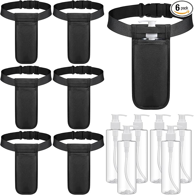 Eaasty 6 Sets Massage Bottle Holster Adjustable Single Holster and 8 oz Plastic Pump Dispenser Bottles for Lotion Massage Oil, Black