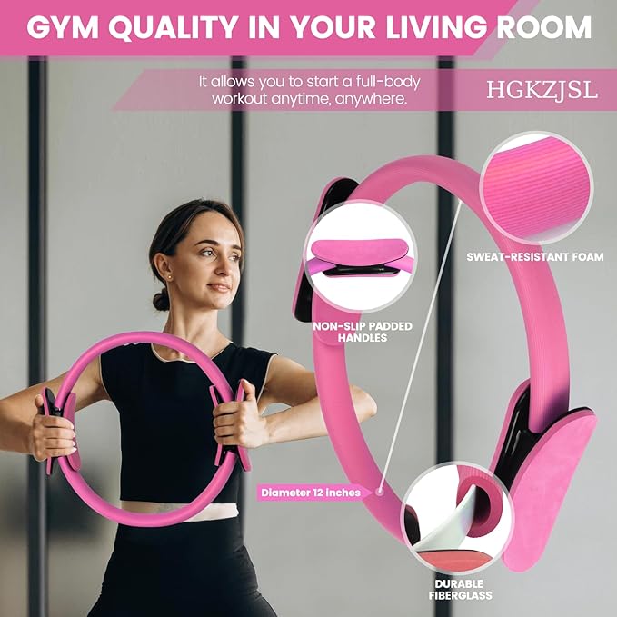 Home Pilates Essentials Kit for Women - Complete Pink Equipment Set with 9 Inch Yoga Ball, Figure 8 Resistance Band, Bands & Accessories, Ring for Beginners Workouts