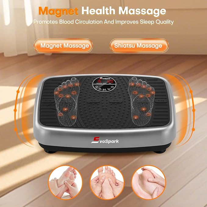 Vibration Plate Exercise Machine, EvoSpark Dual Motor Vibration Plate for Lymphatic Drainage, 450 Lbs Capacity Shake Fitness Platform