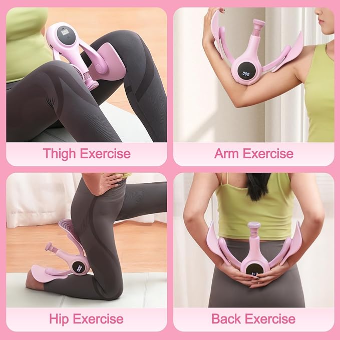CYFIE Thigh Trainer with LED Counter, Inner Thigh Exerciser & Pelvic Floor Trainer with 2 Resistance Bands, Adjustable Kegel Exerciser for Women, Hip & Glute Workout Equipment for Home Gym