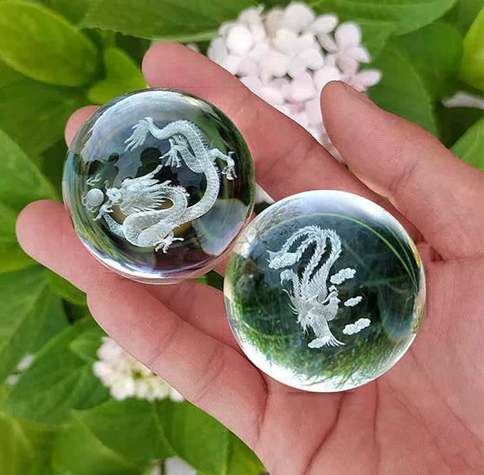 2Pcs Baoding Balls for Hand Therapy Chinese Health Balls,Crystals Balls for Hand Massage,Stress Relief and Exercise Massage Tools and Equipment,1.58Inch, Divine Dragon&Phoenix Balls