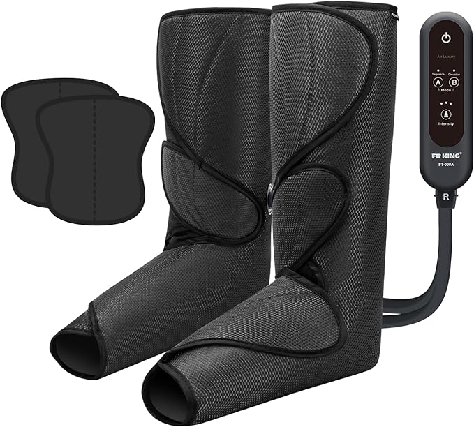 FIT KING Leg Massager for Circulation and Pain Relief, Air Compression Leg and Foot Massager to Relieve Pain Swelling Edema with 2 Size Extensions- Great Gift for Wife Mom and Friend