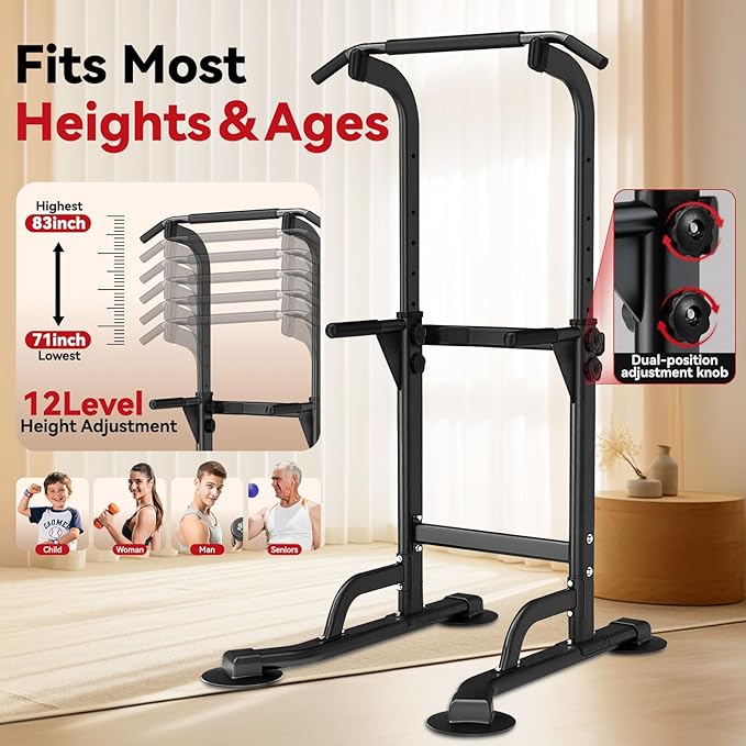 Power Tower Pull Up Dip Station Foldable, Pull Up Bar Station Adjustable, Multi-Function Home Gym, Strength Training Fitness Equipment, Triangular Design, for Home Outdoor