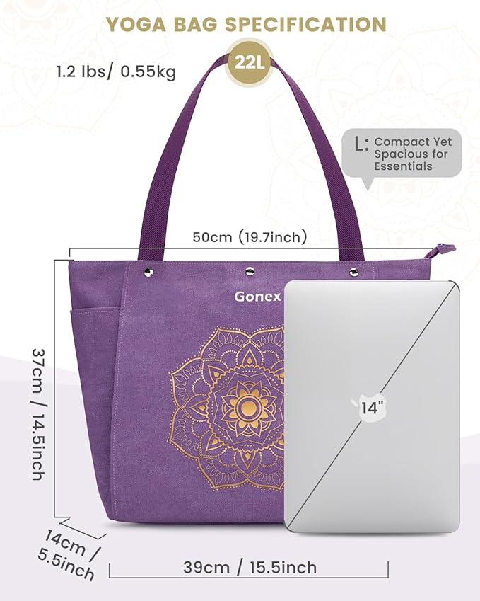 Gonex Yoga Mat Bag, Yoga Gym Bag Tote Bag with Multi Pockets For Women Men, Canvas Yoga Mat Carrier Take in Out Mat Easily For Pilates Travel Workout Office