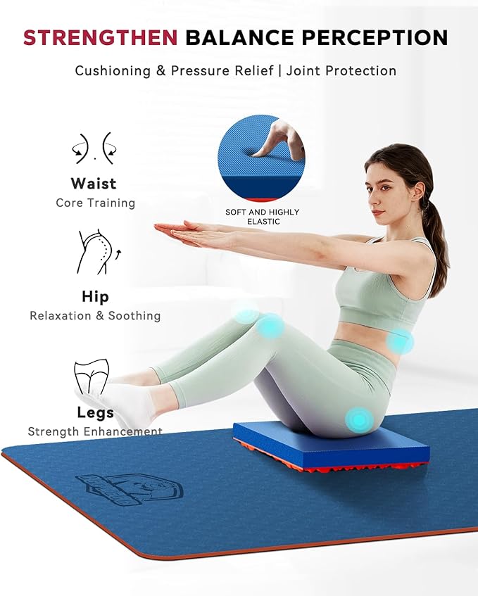 HAPBEAR Exercise Balance Pad - 15"x12" Non-Slip Textured Foam Balance Pad with 2-in-1 Stability & Massage - 2.2" Thick TPE Layer with Soft Cushioning + EVA Massage Layer for Physical Therapy, Core Training & Massage