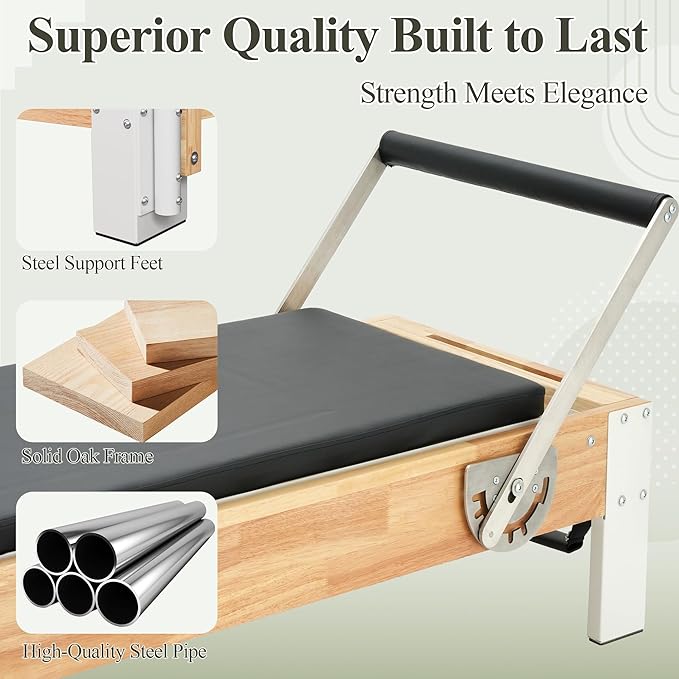 PAETA Pilates Reformer, Wooden Reformer Pilates Machine with Cadillac Trapeze Table, Pilates Equipment for Home Workout and Studio, Includes Sitting Box, Jumpboard