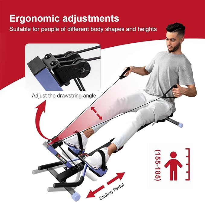 Tousains 3 in 1 Foldable Rowing Machine, AB Machine with 3 Level Angle & Led Monitor, Multi-Functional Rower Fitness Equipment Home Gym Full Body Fitness Machine