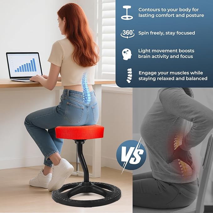 ADHD Chair for Kids, Yoga Chairs for Adults, Wobble Stool Active Flexible Seating Desk Chair with Non-Slip Base and Washable Seat Cover for Stability, Balance, Yoga, Office, School, Classroom
