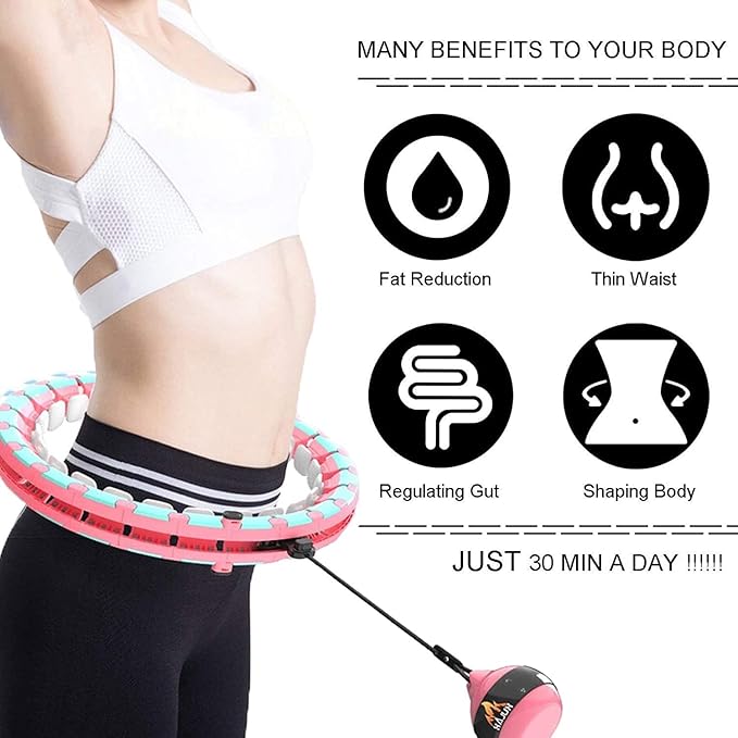 Weighted Smart Hoop for Adults and Kids Exercising, Adjustable Auto-Spinning Fitness Hoop,Pink,24 Sections