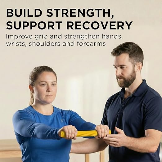 THERABAND FlexBar, Tennis Elbow Therapy Bar, Relieve Tendonitis Pain & Improve Grip Strength, Resistance Bar for Golfers Elbow & Tendinitis, Yellow, Extra Light, Beginner